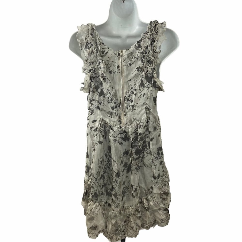 Line & Dot Cream Brown Ruffle Silk  Blouse… - Picture 2 of 6